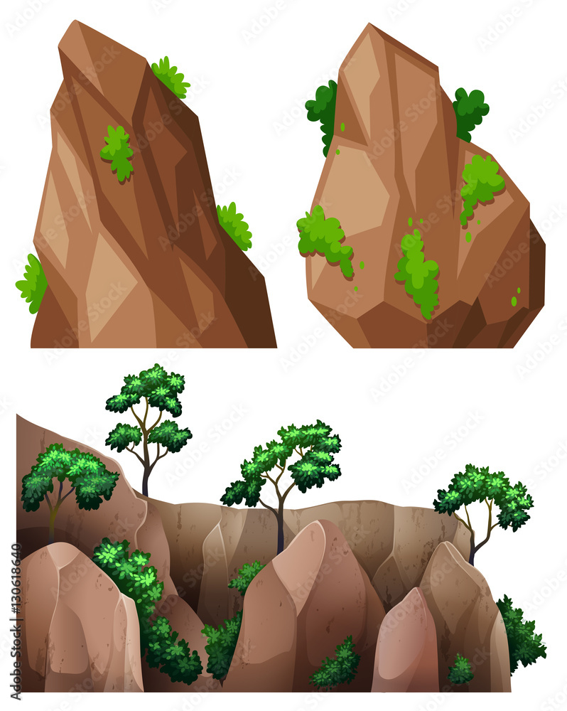 Different shapes of rock and trees