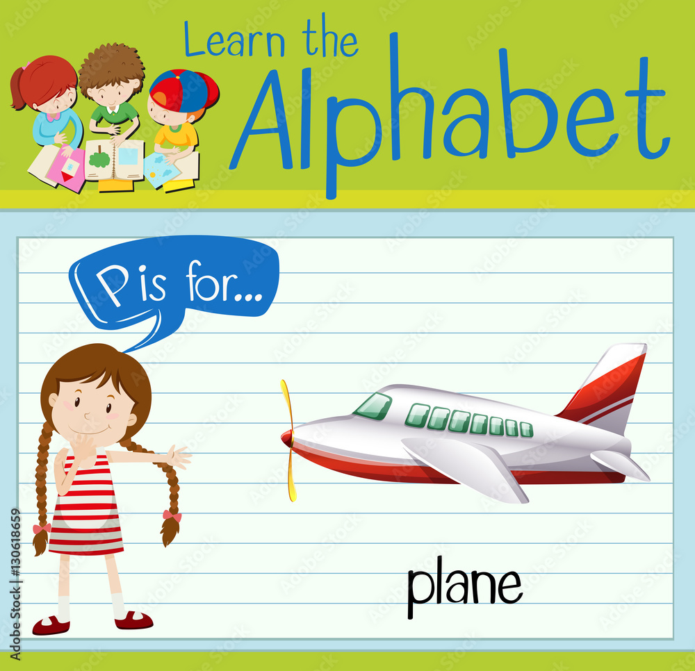 Flashcard letter P is for plane