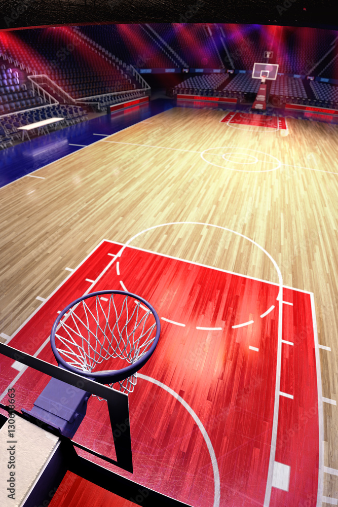 Basketball court. Sport arena.Photoreal 3d render background. blured in long shot distance(like lean