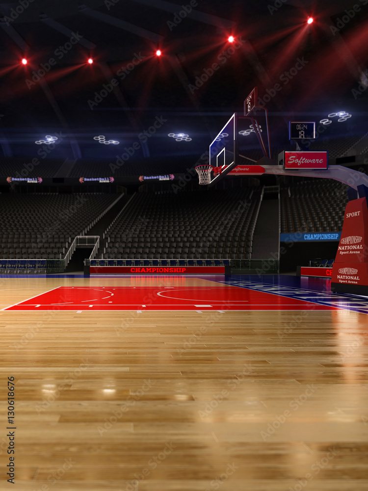 Basketball court. Sport arena.Photoreal 3d render background. blured in long shot distance(like lean