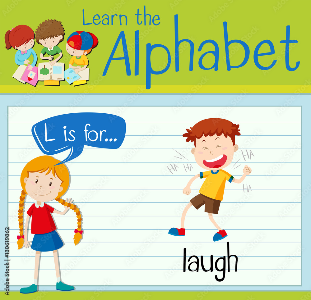 Flashcard letter L is for laugh