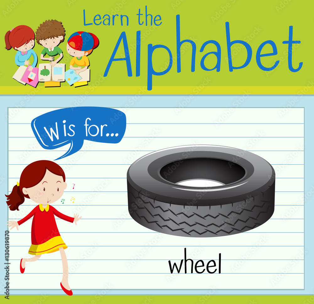 Flashcard letter W is for wheel