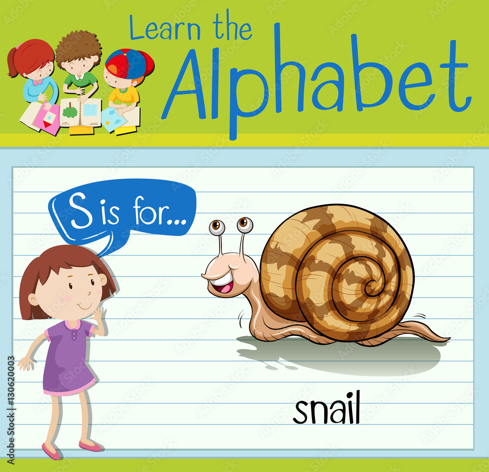 Flashcard letter S is for snail