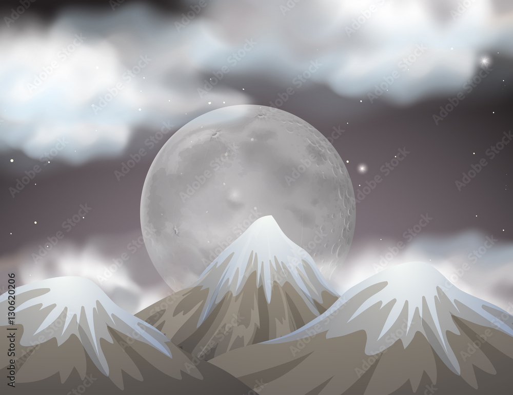 Nature scene with fullmoon behind the mountains