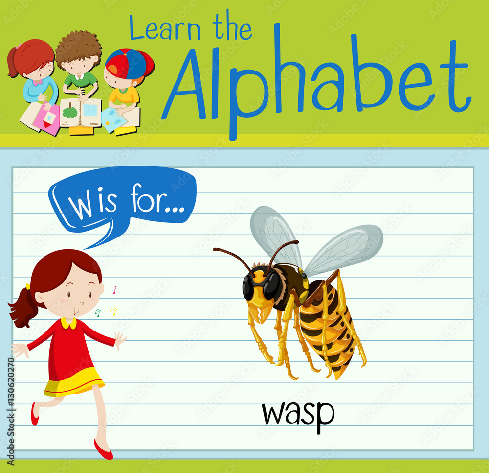 Flashcard letter W is for wasp