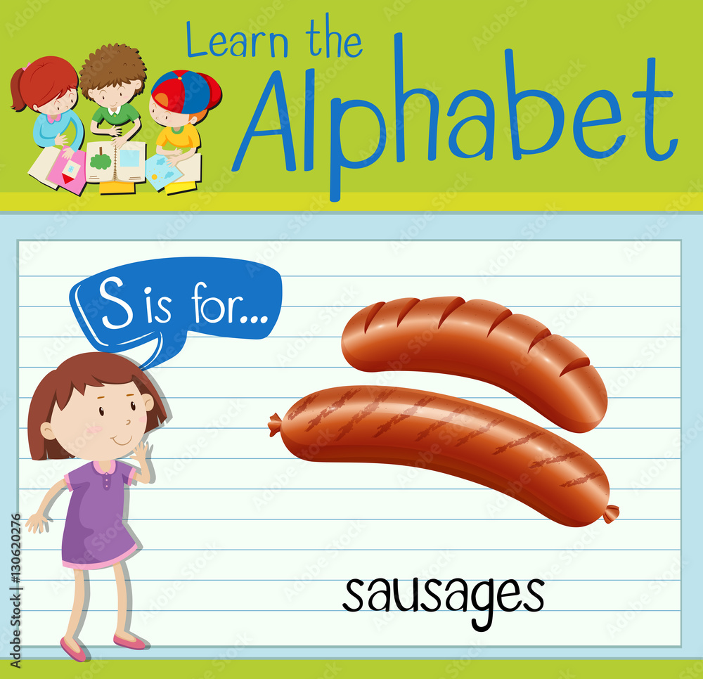 Flashcard letter S is for sausages