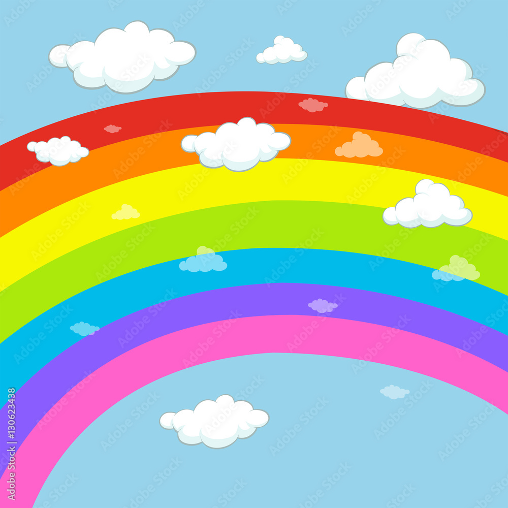 Background design with rainbow in blue sky