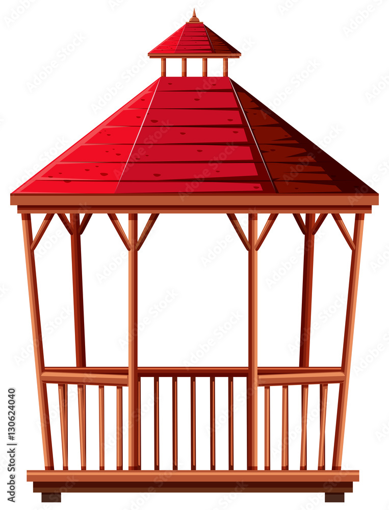 Wooden pavilion with red roof