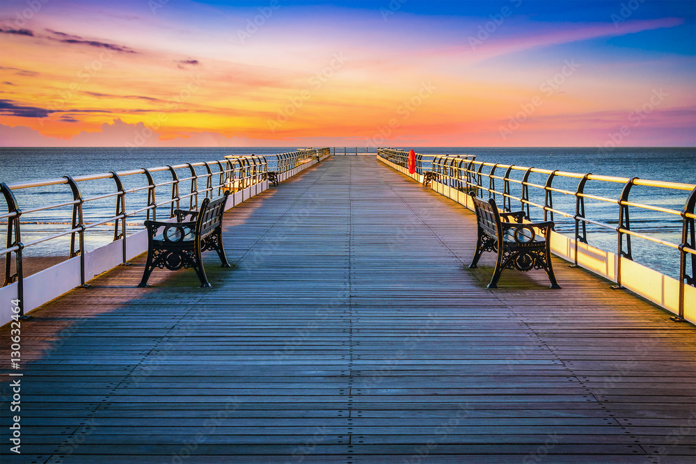 Sunset pier at Saltburn by the Sea, North Yorkshire, UK