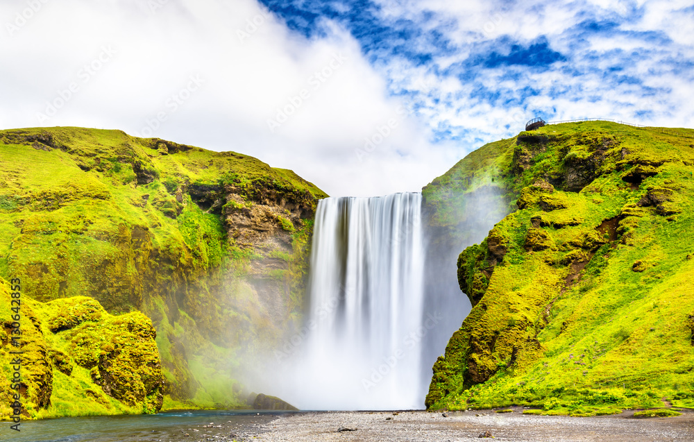 View of Skogafoss waterfall on the Skoga River - Iceland