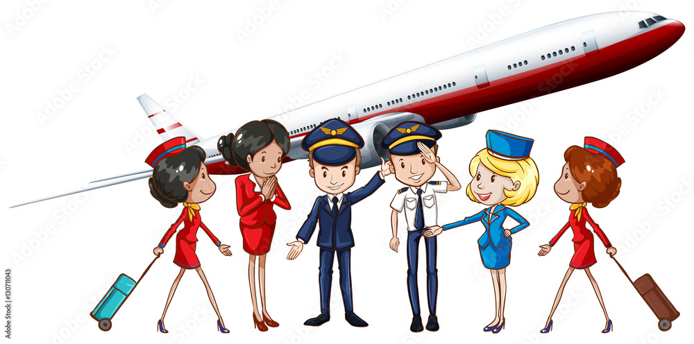 Airline crews and jet plane