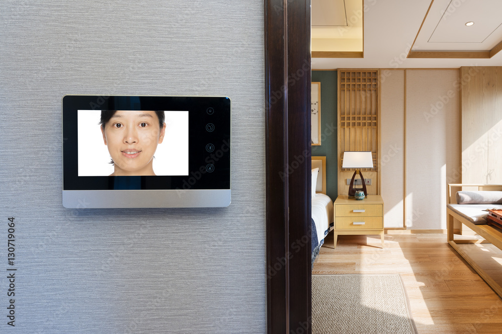 intercom video door bell on wall outside modern dining room