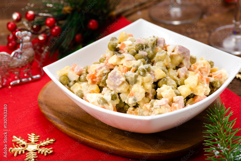 Russian Salad Olivie. Christmas. Tradition. New Year.