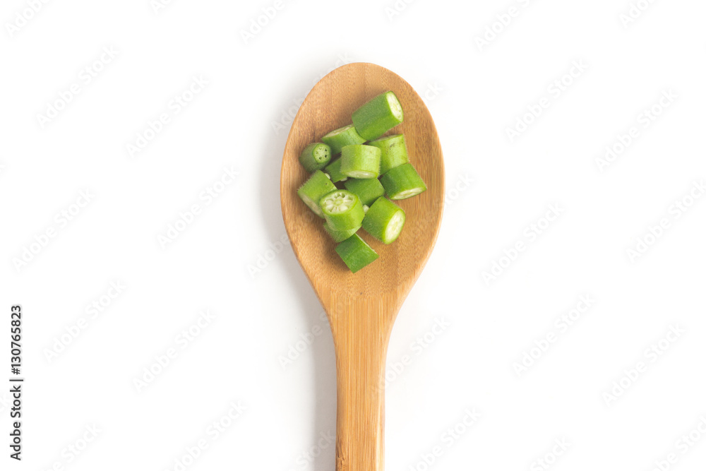 Okra sliced into a spoon