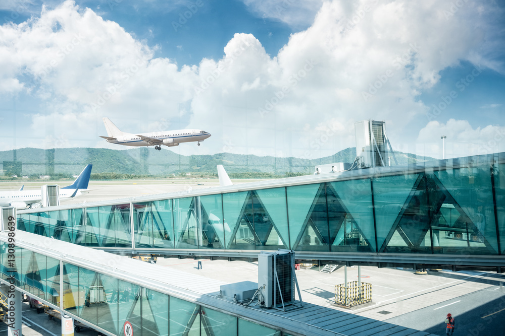 airport terminal window scene