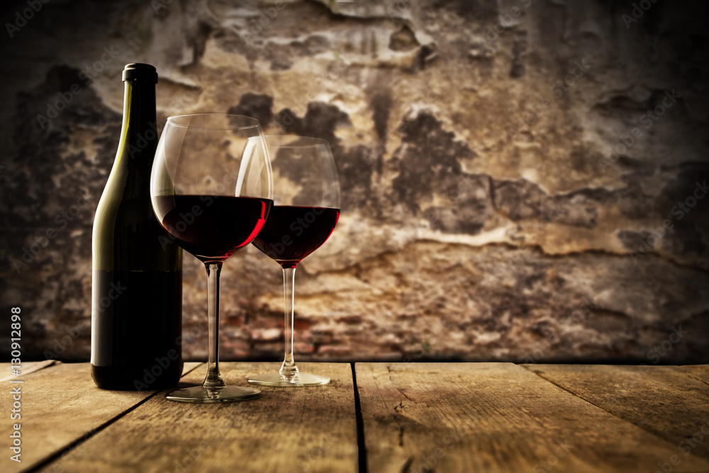 Small wine cellar with two glasses of wine