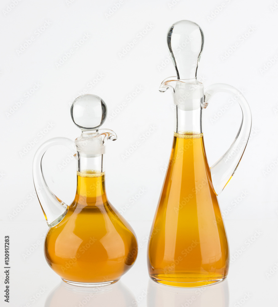 Vegetable oil glass bottle isolated on white background