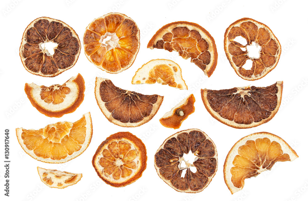 Dried oranges slices isolated on white background