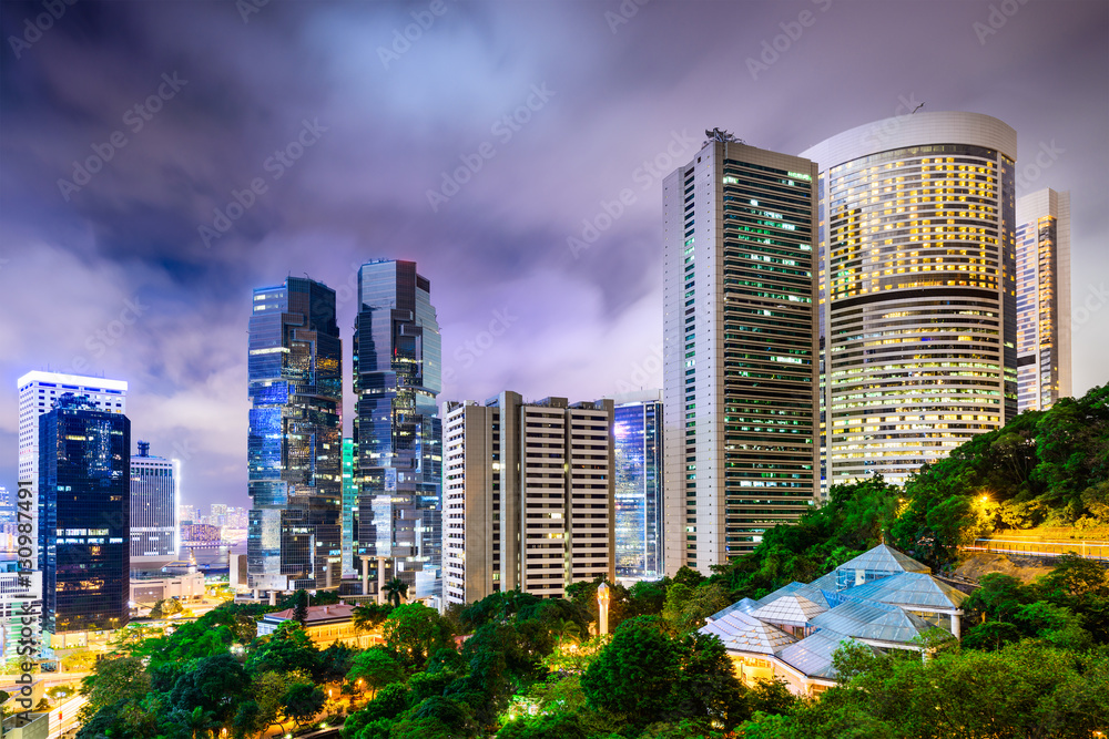 Hong Kong, China Cityscape from Hong Kong Park at night.