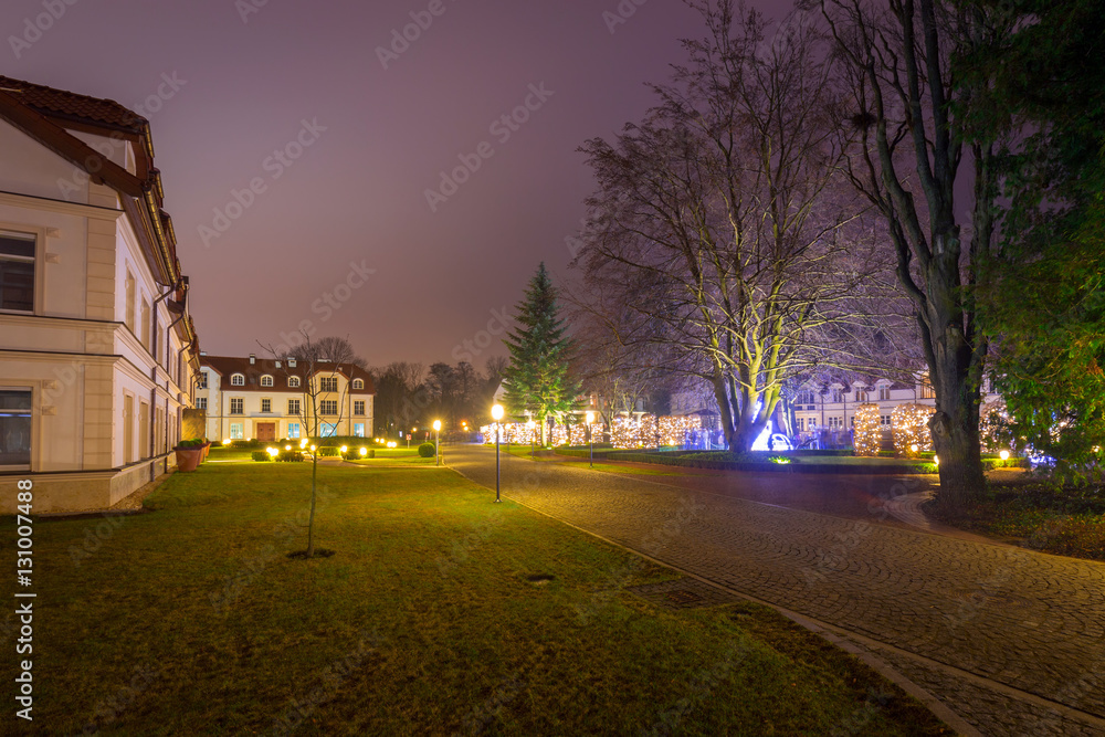 Beautiful Christmas illumination at the park oliwski of Gdansk, Poland