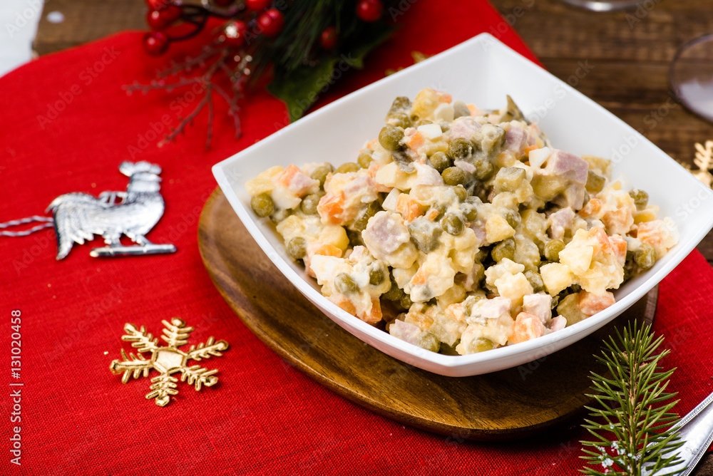 Russian Salad Olivie. Christmas. Tradition. New Year.