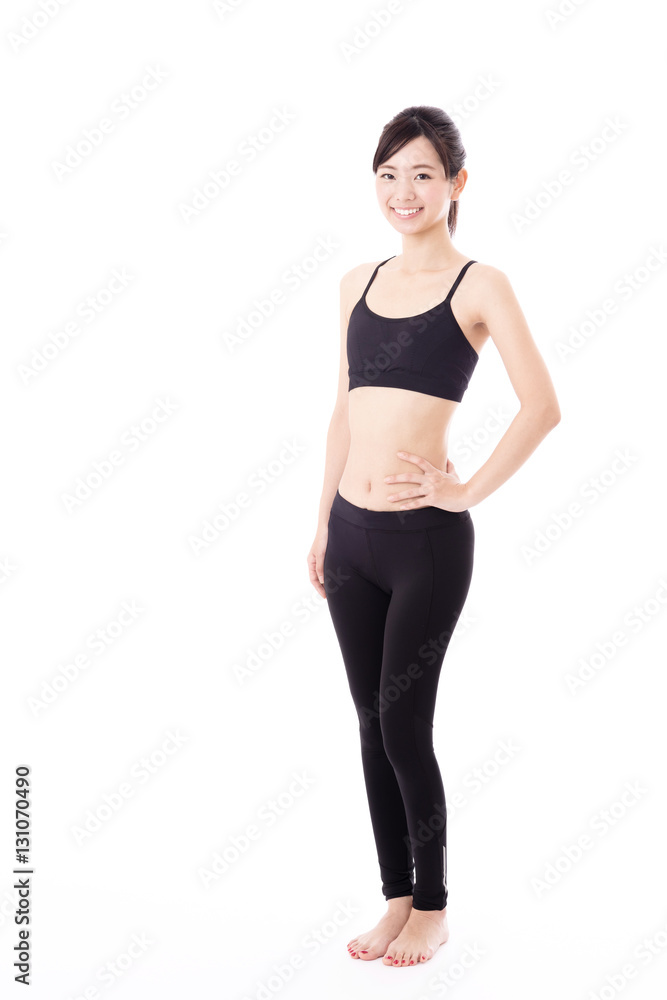 portrait of young asian woman diet image on white background