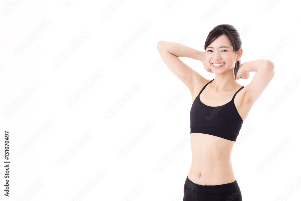 portrait of young asian woman diet image on white background