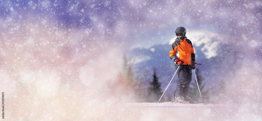 Winter background with skier