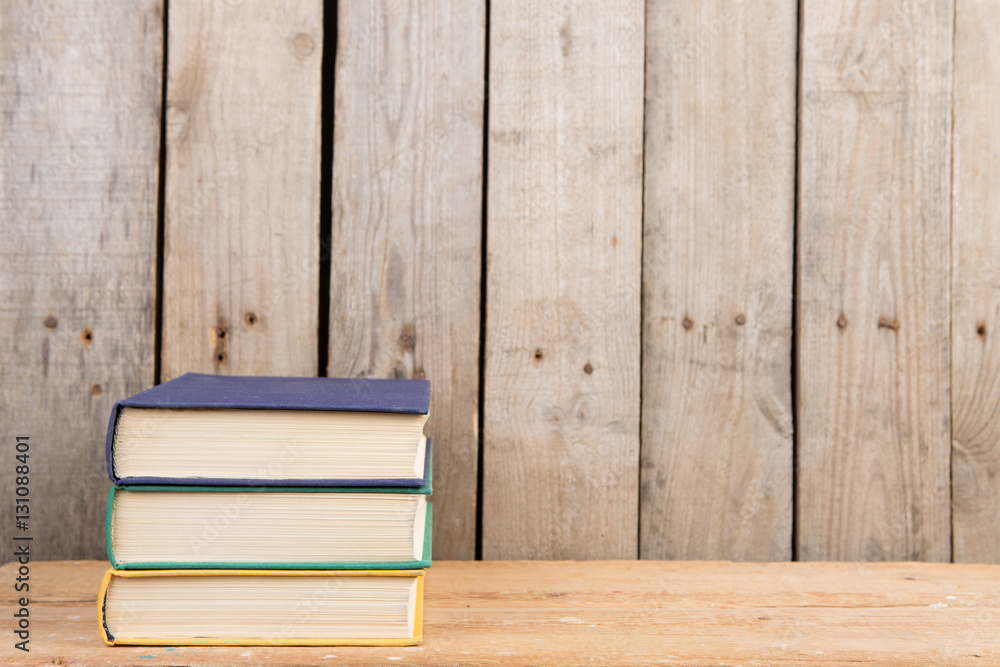 books on the wooden background