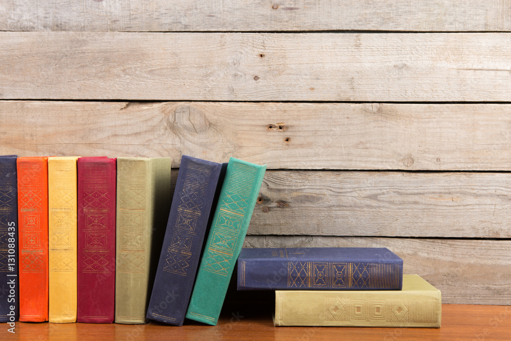 books on the wooden background