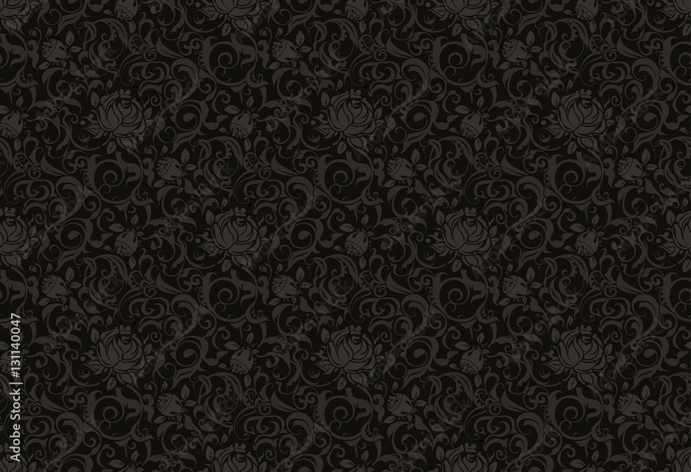 Black floral seamless pattern vector