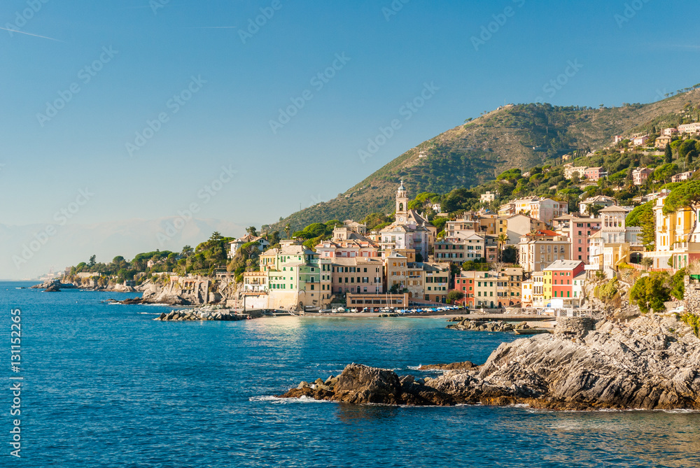 Panoramic view of Bogliasco, small sea village near Genoa (northern Italy)