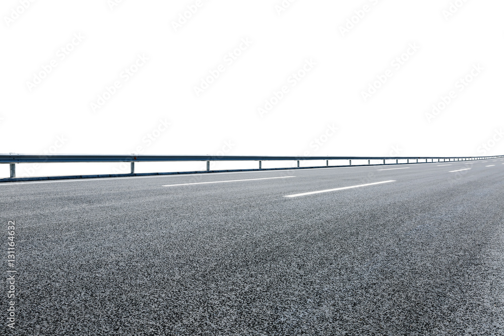 Asphalt road on white with path