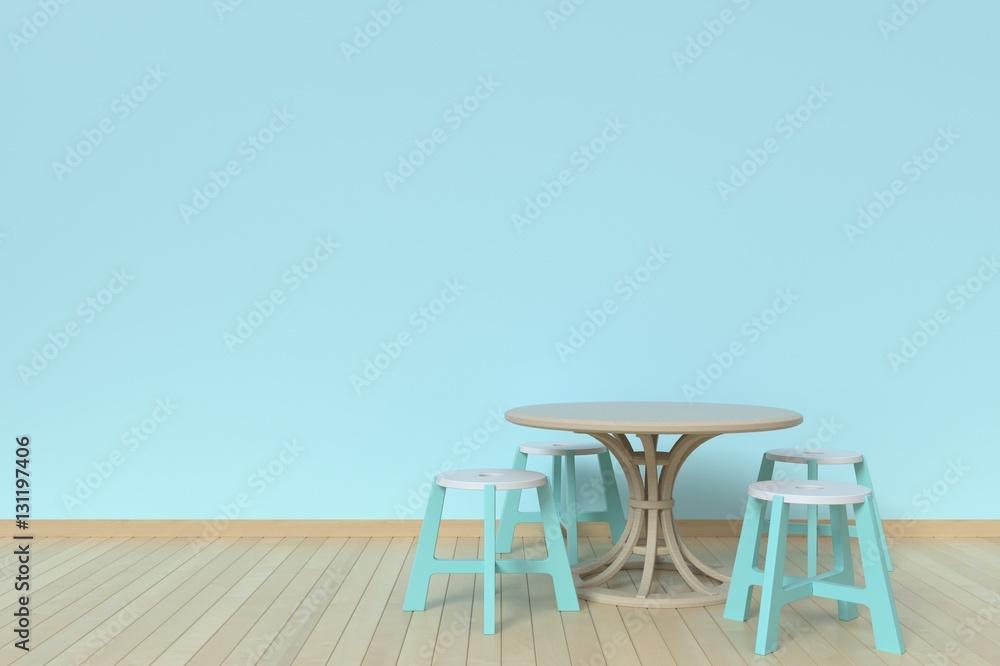 Dining room with wood table and Chair modern,3D Rendering