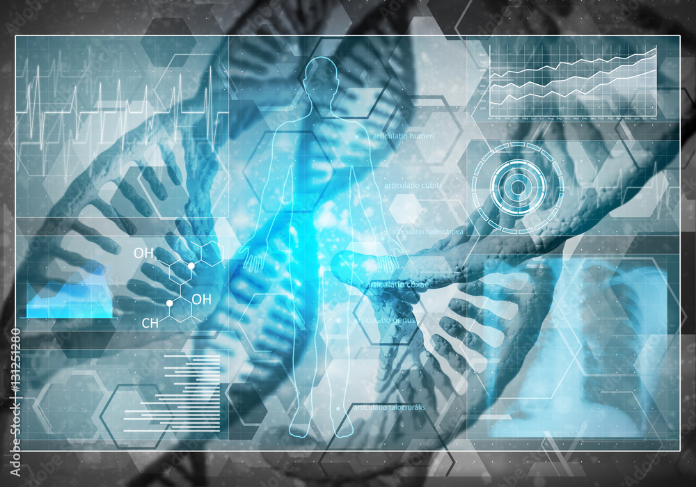 DNA molecules background, 3D rendering