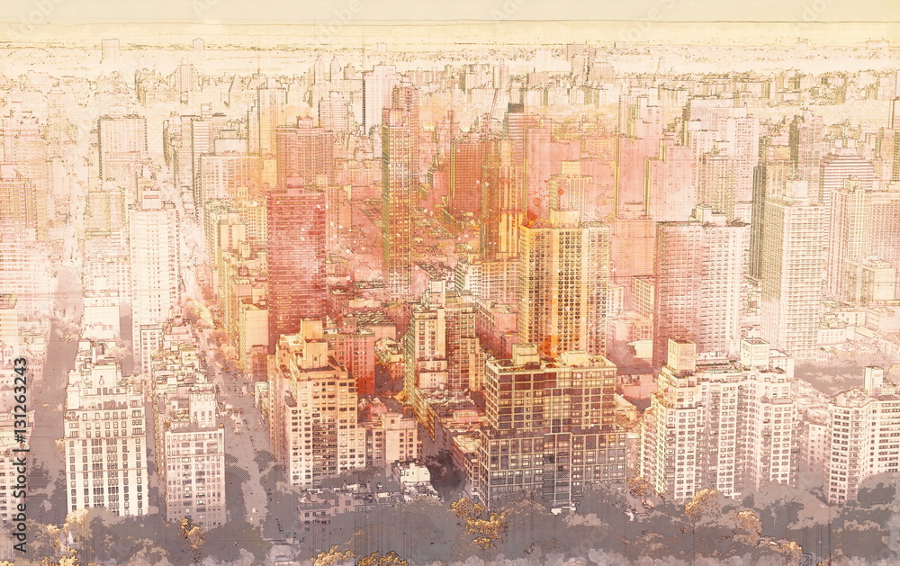 Sketch of the Manhattan skyline cityscape