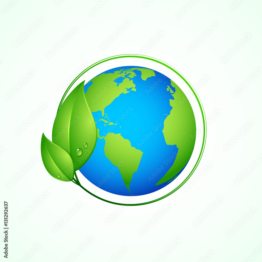 Green planet concept, leaves and Earth, vector illustration