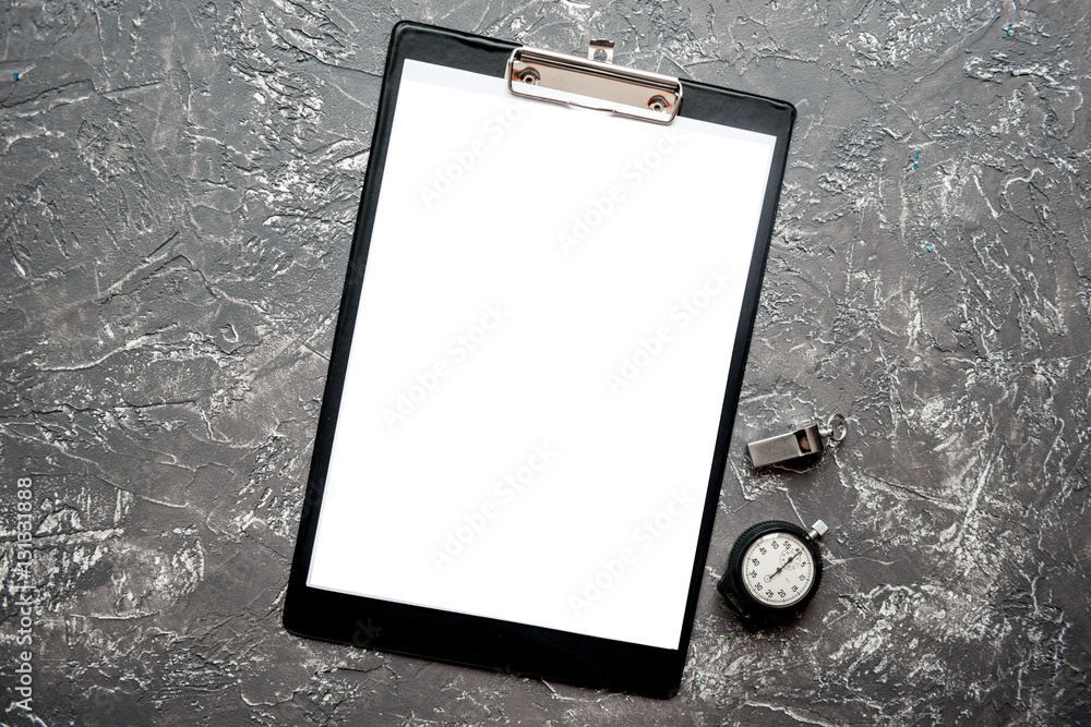 concept refereeing sport on wooden background top view mock up