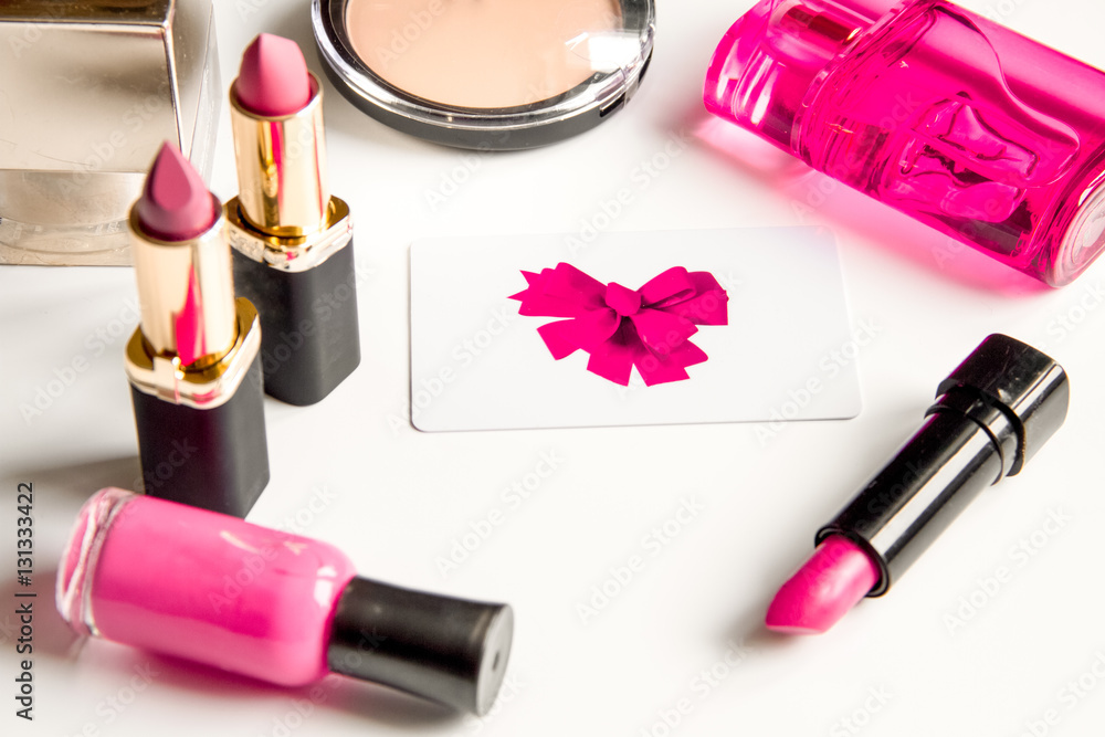 concept online shopping cosmetics on white background