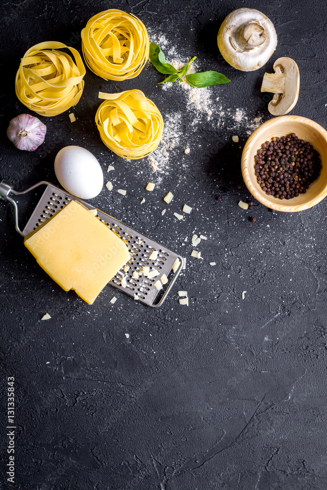 ingredients for cooking paste dark background top view mock up