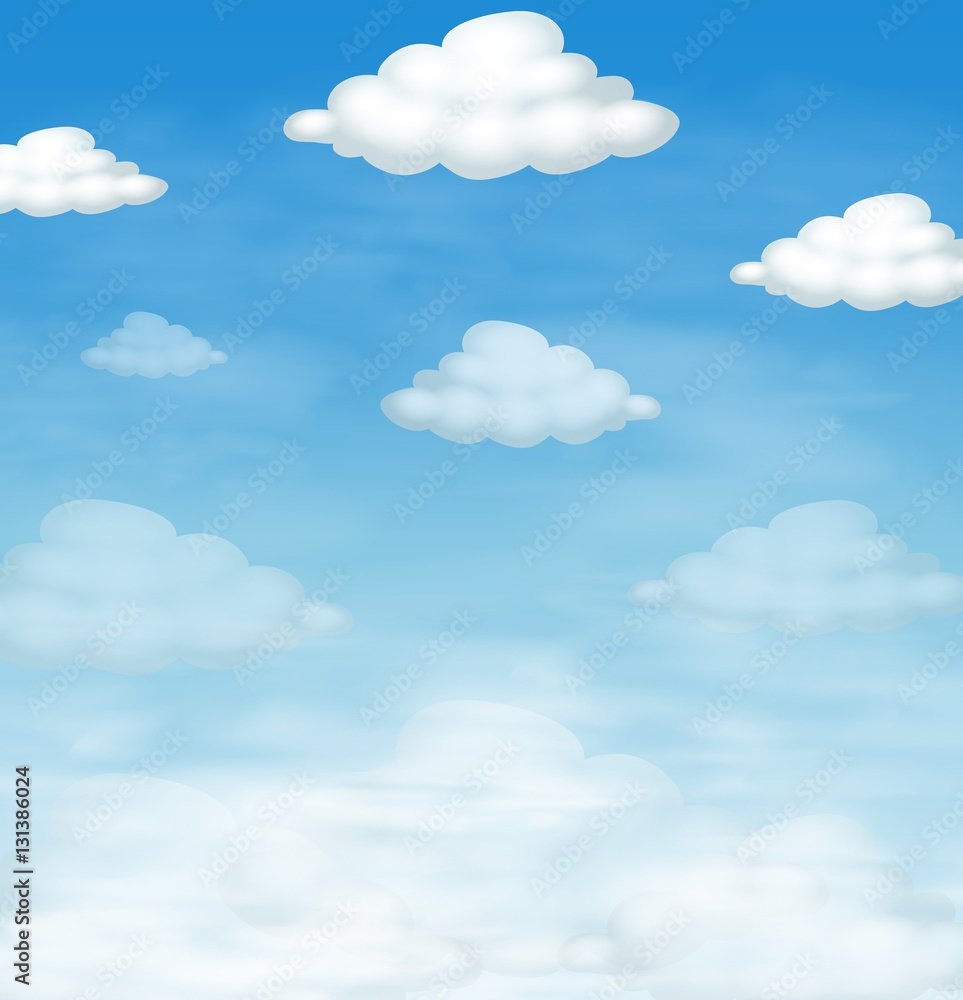 Blue sky and fluffly clouds as background