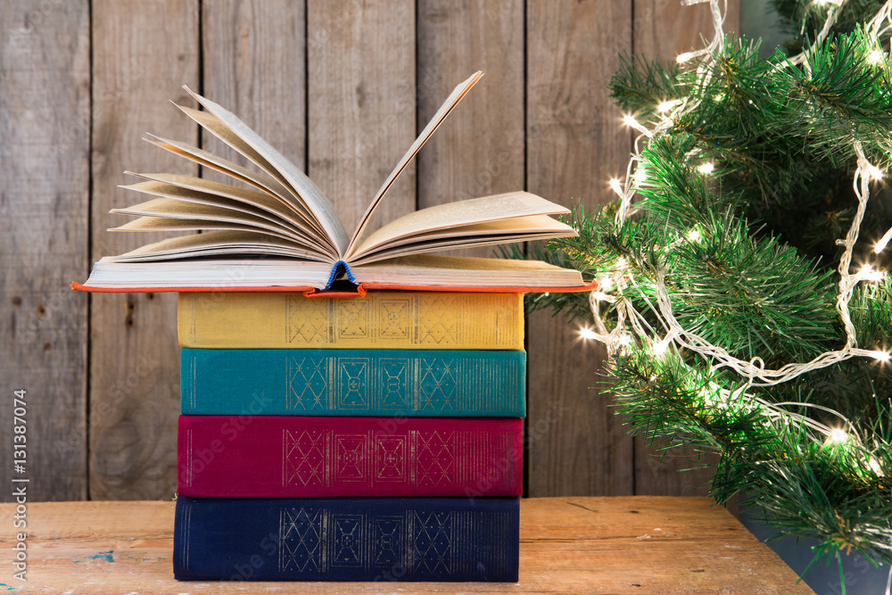 books on the wooden background