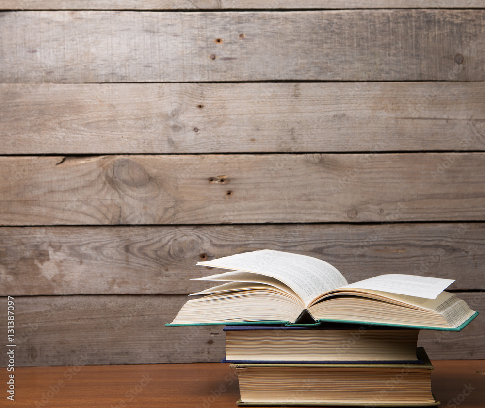 books on the wooden background