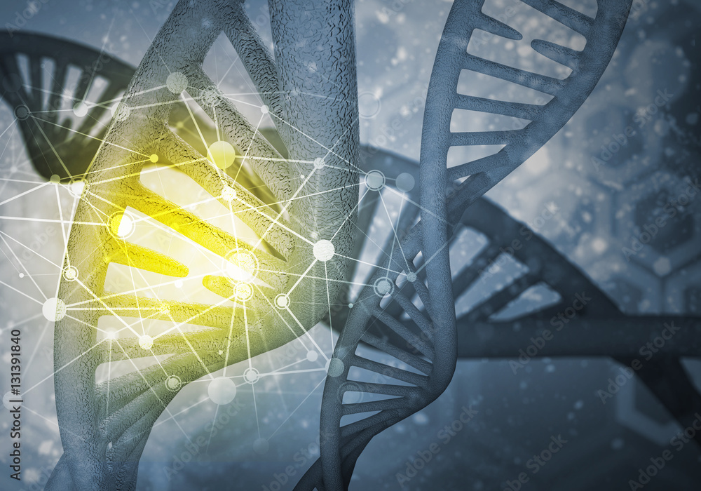 DNA molecules background, 3D rendering