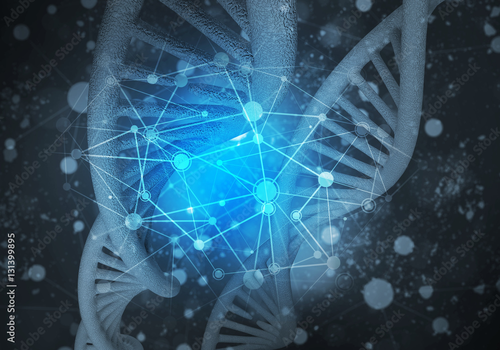 DNA molecules background, 3D rendering