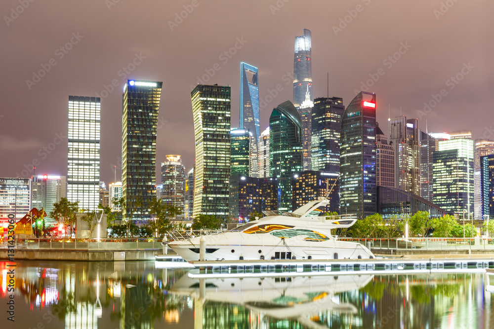 Modern urban architectural landscape at night in Shanghai