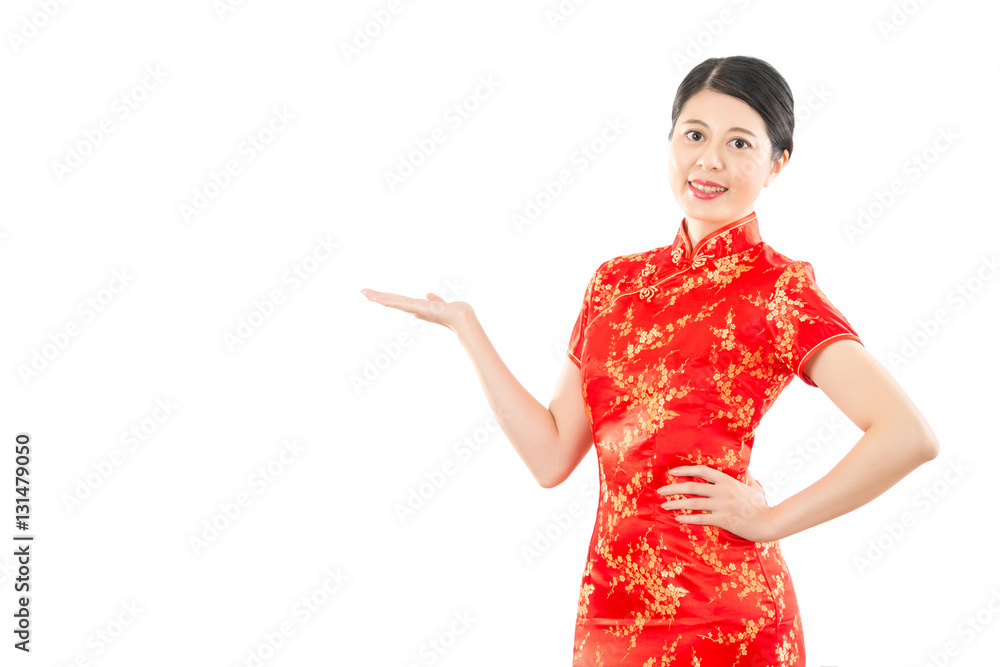 chinese woman presenting gesture hand