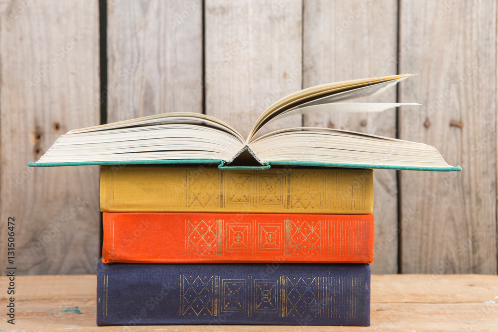 books on the wooden background