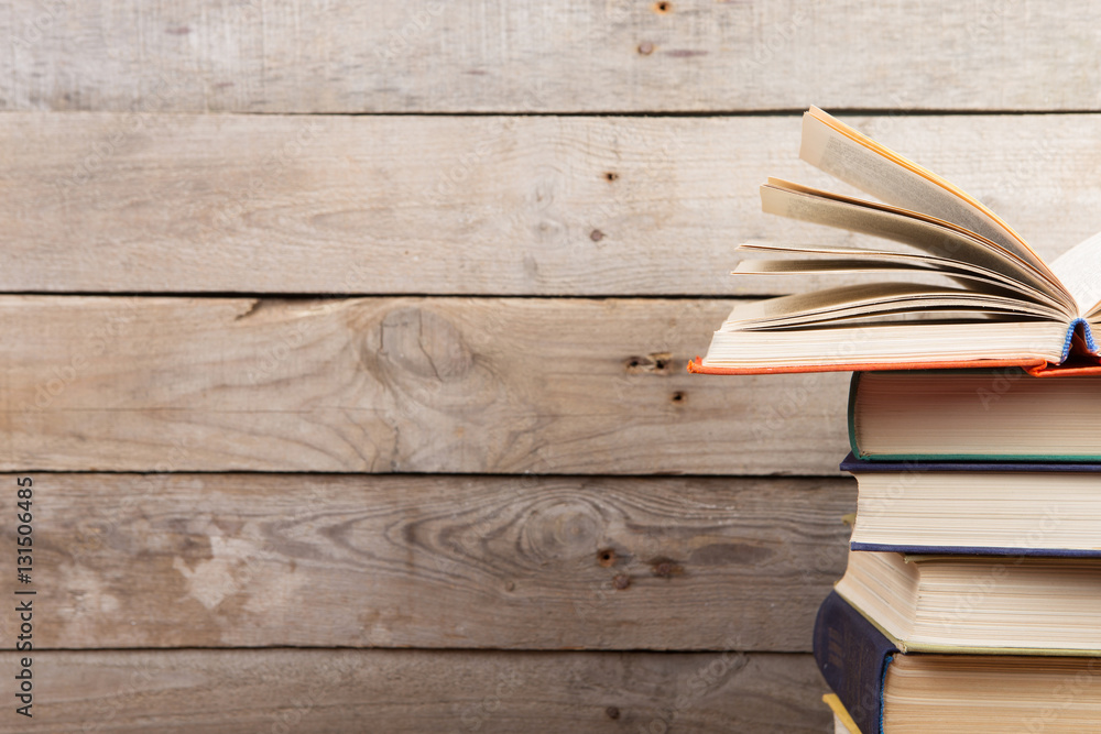 books on the wooden background