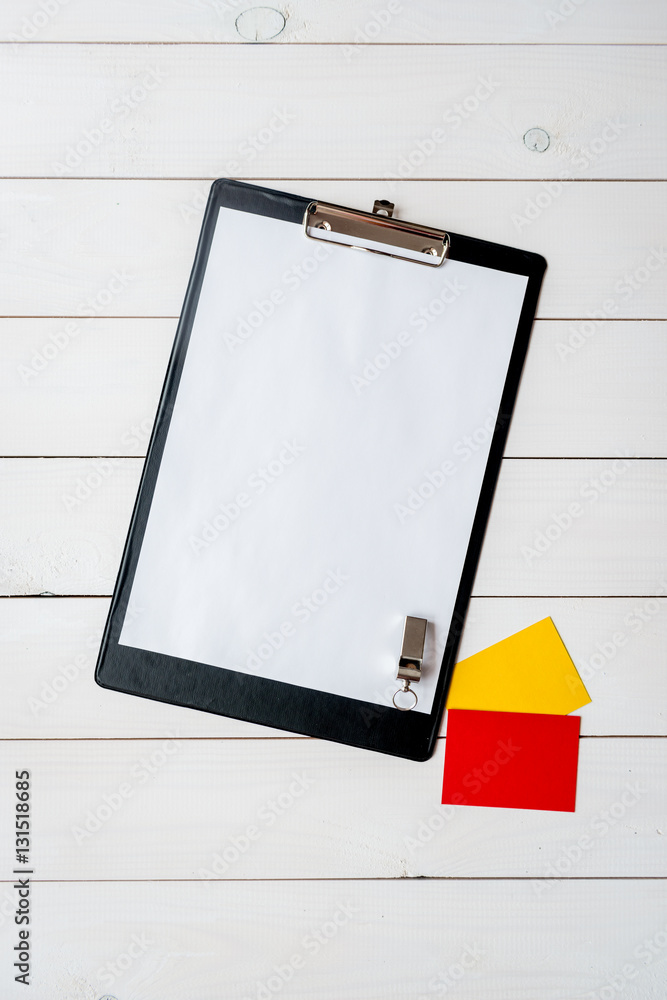 concept refereeing sport on wooden background top view mock up